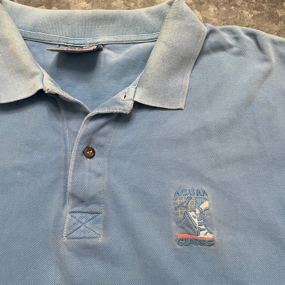 Vintage Acura Classic Polo Shirt XL Tennis Embroidered Blue Cotton 80s 90s Y2K